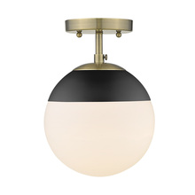  3218-SF AB-BLK - Dixon Semi-Flush in Aged Brass with Opal Glass and Matte Black Cap